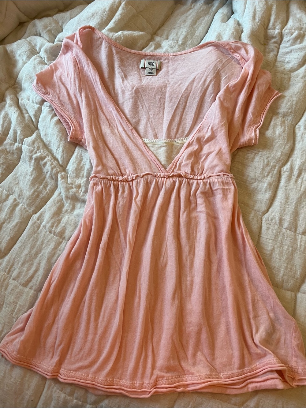 BDG Peach Pink V-Neck Babydoll Top